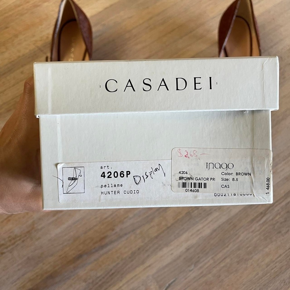 NIB Vintage Y2K Casadei Brown Gator Print Pony Hair Pointed Kitten Heels Sz‎ 8.5 - Picture 8 of 8